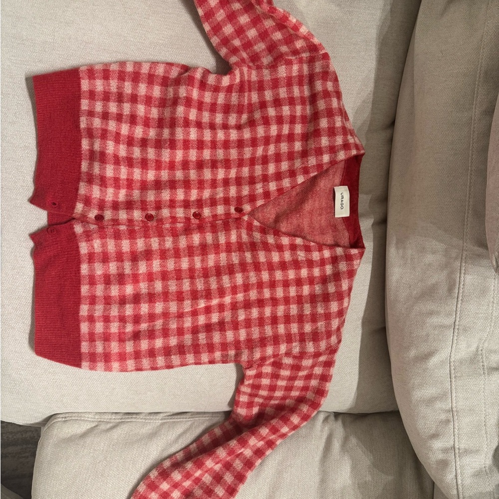WConcept Red and White Checkered Women's Cardigan